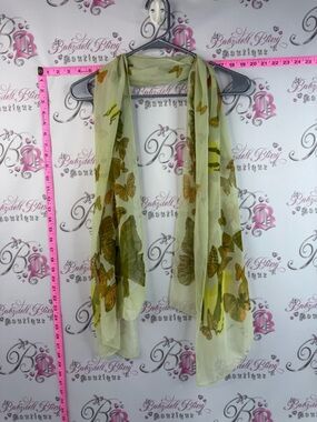 Light Green Butterfly Print Chiffon Scarf stylish and performative- Unbranded